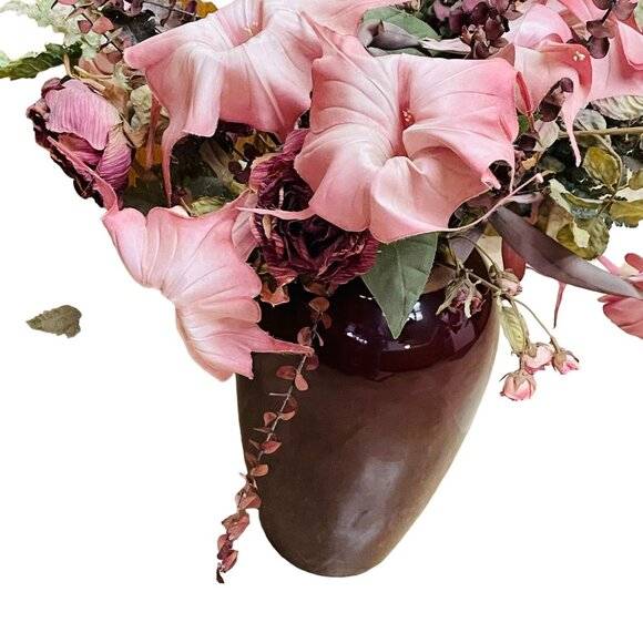 Large Decorative Vase With Artificial Floral Arrangement Pink & Green Silk Flowe - Picture 7 of 7